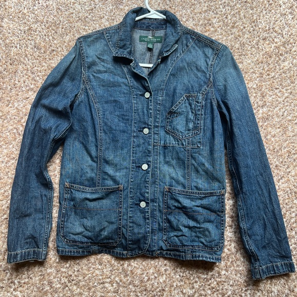 Lauren by Ralph Lauren Denim Jean Jacket Large Blue Lightweight Casual Cotton